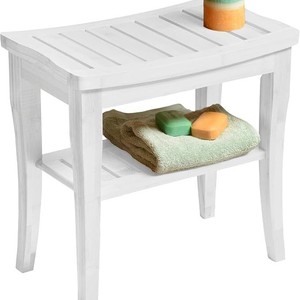 Tabouret de salle de bain en bois massif Fumo avec étagère pour serviettes et articles de toilette, siège de douche multifonctionnel pliable - Product Image 5