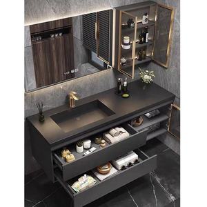 Mueble de Baño de Pared Gris Oscuro de Lujo Personalizado con Lavabo Integrado de <span class=keywords><strong>Piedra</strong></span>, Resistente al Agua y a los Arañazos, para Hotel o Villa - Product Image 3