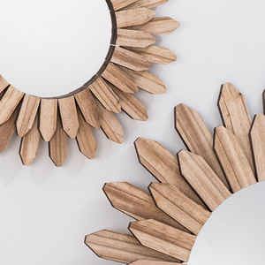 Handmade Wooden Sunburst <b>Wall</b> <b>Mirror</b> Round Decorative Hanging <b>Mirror</b> <b>Set</b> Of 2 For Home Decor - Product Image 3