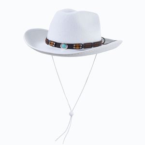Sombreros de Vaquero de Fieltro Mexicano con Cuentas de Madera y Logotipo Personalizado al por Mayor, Sombreros de Vaquero Occidentales Morados de Moda Europea y Americana para Mujer - Product Image 3