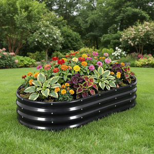 Jardinière surélevée <span class=keywords><strong>de</strong></span> plusieurs tailles pour extérieur, 2 ensembles, ovale, grande, avec revêtement, style américain, respirante, résistante à la rouille, pour fleurs - Product Image 1