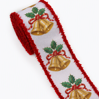 Ruban de Noël à bords effilochés E Magic Wholesale, ruban de Noël à bordure métallique rouge et blanc, ruban artisanal en tissu flocon de neige pour Noël