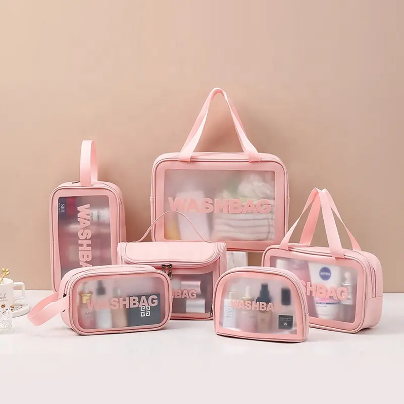 Sacs à cosmétiques de voyage en PVC Transparent, vente en gros d'usine, sacs de toilette, Logo personnalisé, 3 pièces