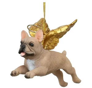 Decoração de Natal em resina personalizada para o feriado de touro francês e cachorro anjo