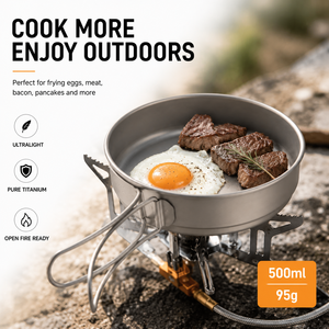 Pure Titanium Camping Frying Pan Ultralight <b>Portable</b> Outdoor Skillet Foldable Handle Flat Bottom Backpacking Cookware - Product Image 3