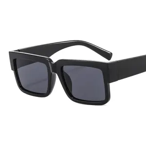 STORY kacamata hitam UV400 wanita, kacamata pelindung terik matahari kustom gradien blok warna trendi bingkai hitam persegi panjang