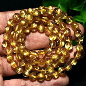 Bracciale con <span class=keywords><strong>perline</strong></span> di quarzo rutilato dorato naturale, bracciale di cristallo curativo alla moda <span class=keywords><strong>per</strong></span> donna - Product Image 5