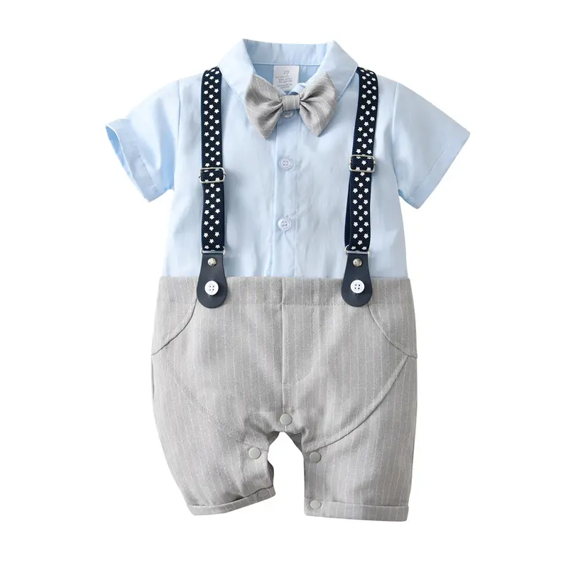 卸売夏の薄い男の子の赤ちゃんの服3個セットクロール紳士のバッグにはお尻が含まれていますワンピースの赤ちゃん
