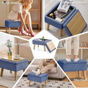 BRIAN DANY <strong>Velvet</strong> Teddy Fleece Storage Ottoman <strong>Footstool</strong> with Legs Home Furniture for Living Room Entryway Office <strong>Blue</strong> - Product Image 5