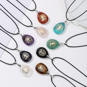 Collana Albero della Vita con Ciondolo in <span class=keywords><strong>Pietra</strong></span> Naturale, Catena in Corda di Cristallo Fatta a Mano, Regalo Unisex, per Damigelle, Boho, Natale, Compleanno - Product Image 1