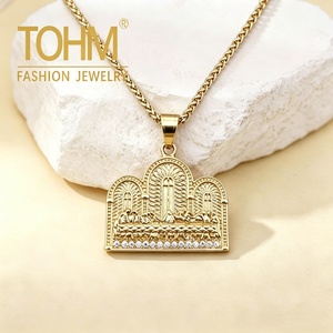 Collier Pendentif La Cène en Acier Inoxydable Plaqué Or avec Strass, Religieux Jésus Douze Apôtres, Chaîne Corde Hip Hop pour Hommes - Product Image 1