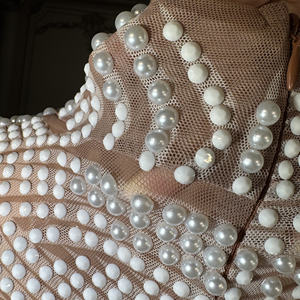 ZD kadın çiçek balo elbise seksi beyaz kokteyl Sparkly inciler Rhinestones doğal balo doğum günü partileri için - Product Image 4