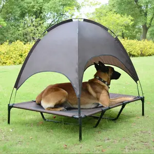 CANBO Lit surélevé pour animaux de compagnie pour grand chien Camping en plein air Lit pour chien Rasied avec ombre