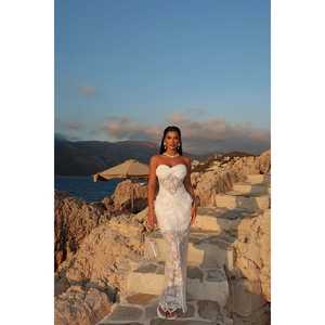 Robe Ophelia en dentelle blanche, style vintage, fourreau, soirée, satin, coton, polyester, col halter, col haut, floral, empire, été - Product Image 4