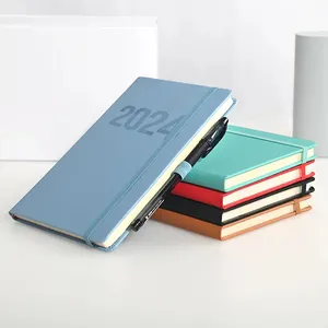 Agenda quotidien personnalisé de conception à chaud carnet de notes en cuir planificateur de journal intime de 2024 à 2025 a5 carnet en cuir avec couverture rigide de stylo