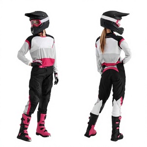 Ensemble de vêtements de motocross pour femmes, maillot à manches longues et pantalon, couleurs rose, noir et blanc, séchage rapide, pour toutes les saisons, vêtements de course moto - Product Image 1