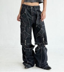 Jeans AIPA sur mesure, denim extensible, coupe ajustée, jeans évasés noirs faits à la main, pour hommes - Product Image 3
