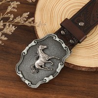 Ceinture en jean pour homme, motif cheval en relief, accessoires simples, style rétro décontracté, boucle en alliage de cuir