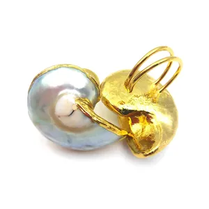 Desain Baru Cincin Cangkang Melengkung 18K Lapis Emas Cincin Dapat Diatur Kerang Siput Asli Perhiasan Cincin Jari Terbuka Besar Wanita untuk Anak Perempuan