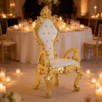 Fauteuil de luxe doré en plastique à boutons, style européen, dossier haut, pour décoration de mariage, hôtel haut de gamme, club-house, banquet régale