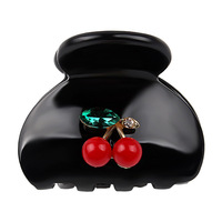 Pince à cheveux en acétate cerise, petite pince requin noire avec strass, pince à cheveux mignonne en forme de fruit pour femme, accessoires capillaires tendance