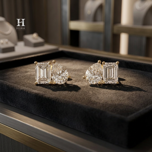 Pendientes de Diamantes Cultivados en Laboratorio con Certificación IGI, Modelo Toi et Moi, Oro Amarillo de 14K y 18K, Corte Pera y Esmeralda, Pendientes Duales de Diamantes - Product Image 1