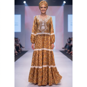 Vestido Africano de Rayón con Encaje, Estampado Floral, Cuello en V, Corte Regular, de Lujo, para Ocasiones Formales, Ropa Musulmana, Abaya Larga para Mujer 2026 - Product Image 1