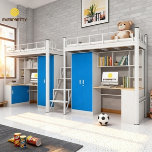 Lit superposé double en métal avec bureau <span class=keywords><strong>et</strong></span> escalier pour étudiants, mobilier de lit pour dortoir, appartement ou auberge, design moderne - Product Image 2