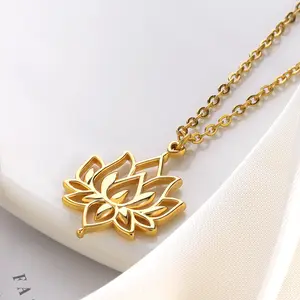 Simple Hollow Lotus Necklace For Women Botanical Collection Summer Accessories Stainless Steel Necklace Fashion Jewelry