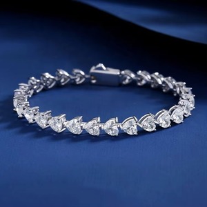 925 Sterling Silver Fine Jewelry <b>Bracelet</b> Cubic Zircon Claw Setting Heart Shape Tennis <b>Bracelet</b> Trendy Style <b>for</b> <b>Couples</b> - Product Image 2