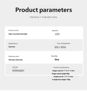 SEAT <span class=keywords><strong>LEON</strong></span> 2011-2016 Feu de freinage à montage haut Feu de freinage Nouveau 12V Condition - Product Image 2
