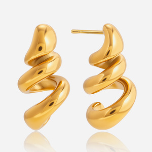 Pendientes de Aro en Espiral, Chapados en Oro de 18K, Acero Inoxidable, Diseño Geométrico, Joyería de Moda - Product Image 1