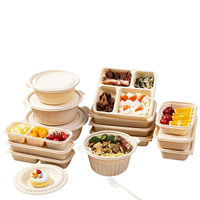 Boîte Bento en amidon de maïs compatible micro-ondes, 2, 3, 4, 5, 6 compartiments, écologique, anti-fuite, avec couvercle, pour livraison de repas