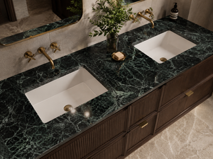 Comptoir de salle de bain en marbre vert varié de 31, 37, 49, 61 pouces, avec crédence, en marbre vert foncé <span class=keywords><strong>Marmi</strong></span> Verde Alpi préfabriqué - Product Image 3