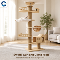 Arbre à chat en bois massif du sol au plafond, sans perçage, multi-niveaux, avec tube en carton intégré, espace pour chat, tour à chat grande taille, gain de place