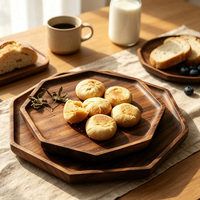 Plateaux de service personnalisés en bois d'acacia, plateau octogonal en bois, planches à charcuterie octogonales, plateau de service pour collations, thé et café