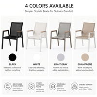 Chaise de jardin d'extérieur en aluminium empilable avec dossier en maille, fauteuil de salle à manger en bois, mobilier personnalisable, vente en gros, directement de l'usine