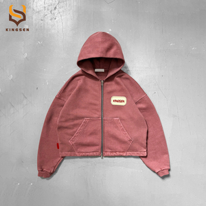 Custom Logo Hoodies Sweatshirt 100% Cotton 420 GSM Double Zip Boxy Fit Heavyweight Oversize Embroidery Cropped Hoodie Men - Product Image 3