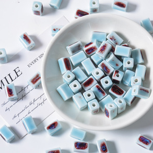 Perles en céramique à glaçure florale effet four, forme colonne quadrilatère, pièces décoratives pour l'accentuation de la décoration intérieure - Product Image 2