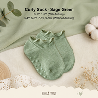 Calcetines BohoPanna Curly Sock color verde salvia, tallas 5-6 años, calcetines premium para niños con tacto suave, elástico y transpirable para mayor comodidad diaria y pasos felices.