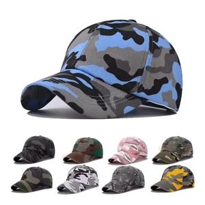 Promotional Casual 6-Panel Cotton Baseball Caps Flat Brim Velcro Closure Digital Printed Blue Camo Golf Sport Hats