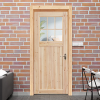 Porte intérieure en bois massif de sapin minimaliste avec vitre et treillis simple, porte en bois robuste pour la maison