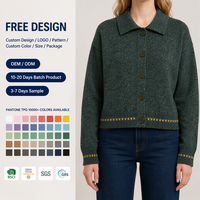 Cardigan personnalisé pour femme, col rond, vert forêt, tricot mélangé, boutonné, fabrication OEM ODM