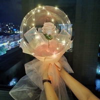Bouquet de Roses Lumineuses Saint-Valentin, Ballon Bobo LED Lumineux pour Cadeau, Ballon Bulle LED Brillant dans le Noir
