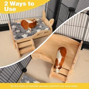 Cozy Wooden Pet <strong>Hut</strong> with Stairs Removable Cushion Mat Sleeping Bed for Guinea Pig <strong>Rabbit</strong> Chinchilla Hamster Ferret - Product Image 4