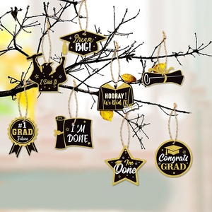 Nouvel ensemble de 8 décorations suspendues pour fête de remise de diplôme, noir, or, rose, pailletées, avec étiquettes « Félicitations, diplômé ! » et « J'ai fait ça ! » avec corde, fournitures de décoration - Product Image 1