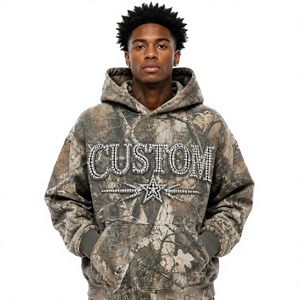 Sweat à capuche personnalisé pour homme, imprimé strass, coupe classique, style hip-hop, en molleton 100 % coton respirant, doublé, pour l'hiver - Product Image 1