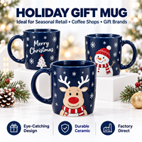Vaisselle de Noël bleu marine avec impression personnalisée de rennes de Noël, tasse en céramique OEM ODM