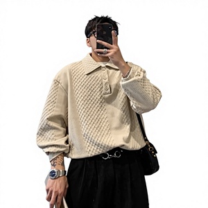 Suéter de solapa con textura gofrada 2025 para hombre, estilo retro de otoño, moderno, holgado, informal, de manga larga, color liso, Rabbit - Product Image 1