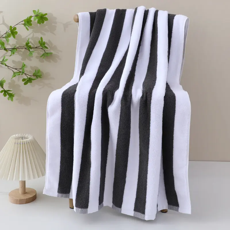 High Quality 100% Cotton Beach Towel /Pool Towel Double Yarn Strength Beige Striped Oversized Beach Towels 30x70